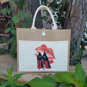 Red Lips Black Stiletto Heels Tote Bag